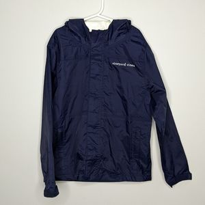 Vineyard Vines Rain Jacket; Navy zip up hooded S 8-10